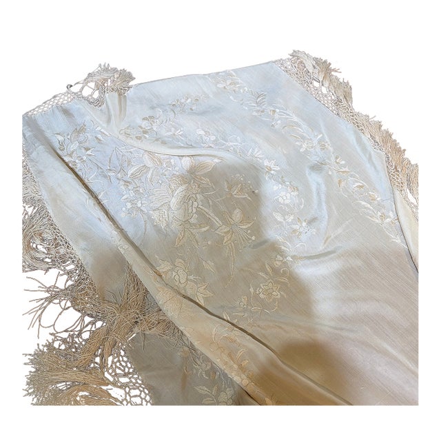 Cream Silk Piano Shawl For Sale