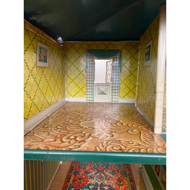 Mid 20th Century Vintage 1950's T. Cohn Tin Litho Metal Retro Two Story Dollhouse For Sale - Image 5 of 13