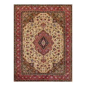 1880s Ivory Medallion Antique Persian Tabriz Rug 4' 10'' X 6' 0'' Knotted Wool Carpet