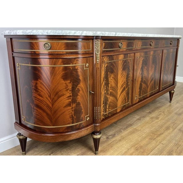 Vintage French Empire Carved Burr Inlay Sideboard with Marble Top For Sale - Image 15 of 18