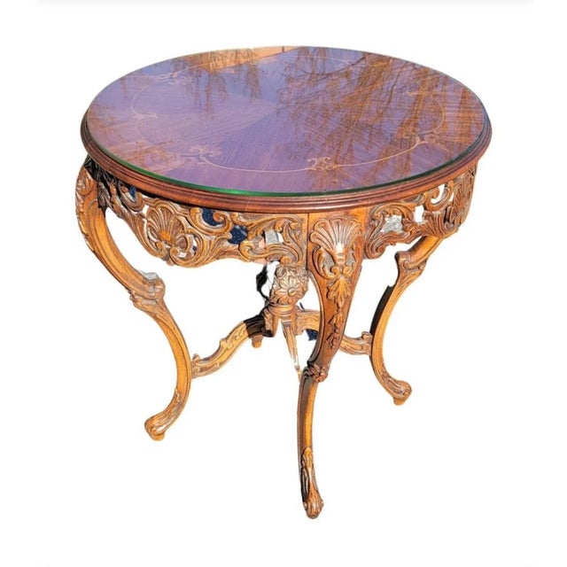 Wood Louis Xvi French Court Galleries by Tonk Carved Mahogany and Marquetry Center Table For Sale - Image 7 of 11