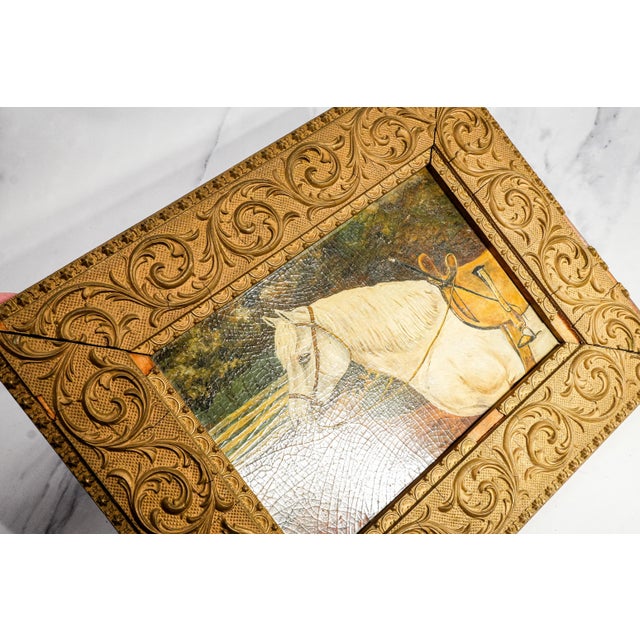 Charming Antique 19th Century Equestrian Oil Painting White Horse Portrait Folk Art Equestrian English Country Home Decor For Sale - Image 13 of 14