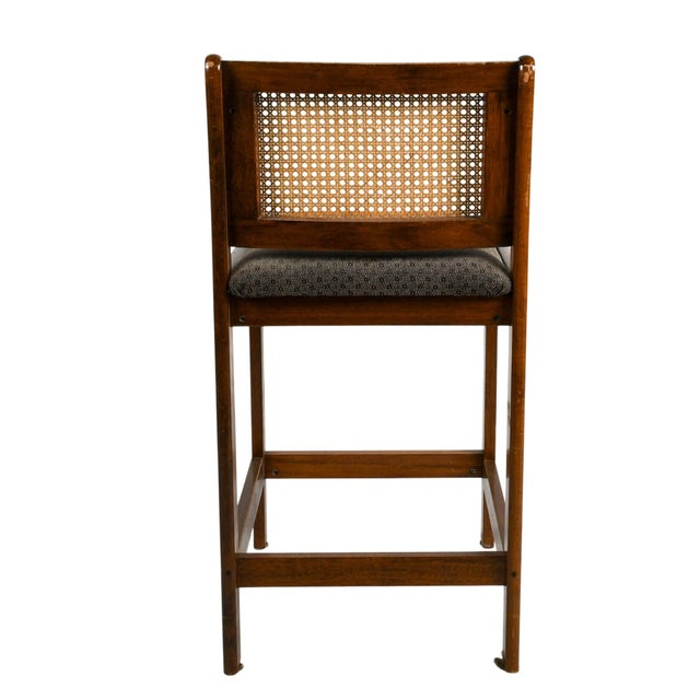 Oak Cane Back Bar Counter Stool With Upholstered Seat For Sale - Image 4 of 8