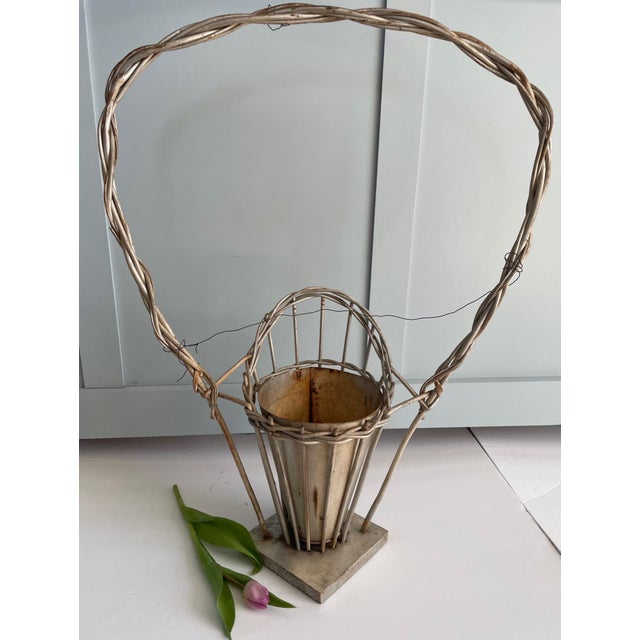 1940s Antique Victorian Floral Wicker Basket For Sale - Image 5 of 8