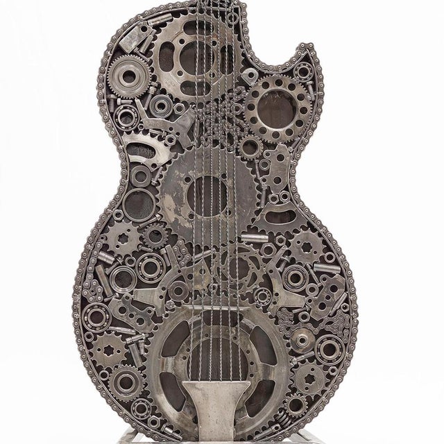 Metal Premium Handcrafted Recycled Metal Guitar Sculpture | 54" | One of a Kind For Sale - Image 7 of 9