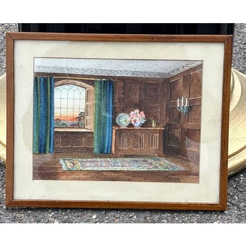 Architectural Watercolour Of A Grand Hall, Signed, M Bateman & Dated. Size :- 28 x 22.5 cms