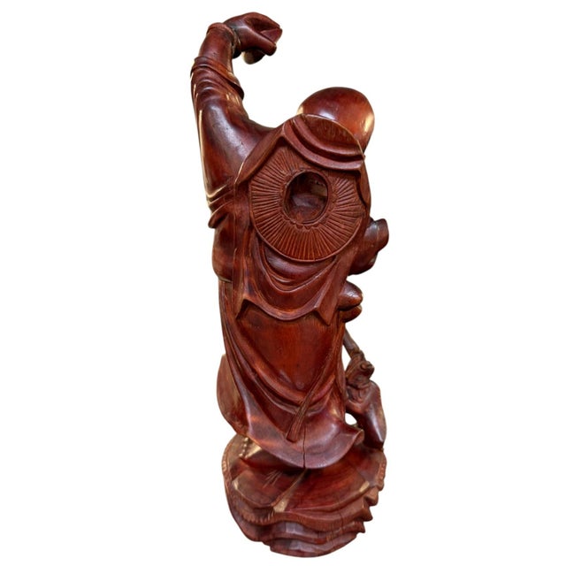 Vintage Chinese Carved Wood Liu Hai Daoist Immortal Rooster Sculpture 11" For Sale - Image 4 of 7