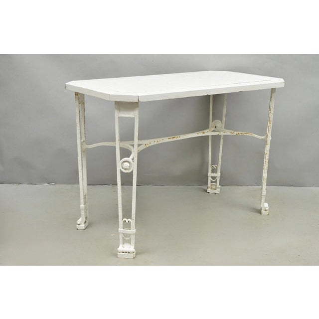 Antique Italian Gothic Renaissance Wrought Iron Stretcher Base Potting Side Table (B). Item features a heavy iron base...