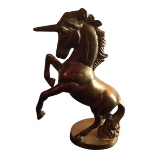 1970s Solid Brass Galloping Unicorn Sculpture For Sale