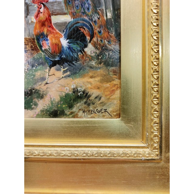 Wood Max Hanger -The Peacock & the Chickens - 19th Century Oil Painting For Sale - Image 7 of 11