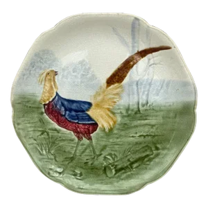 19th Century Majolica Pheasant Plate Choisy Le Roi