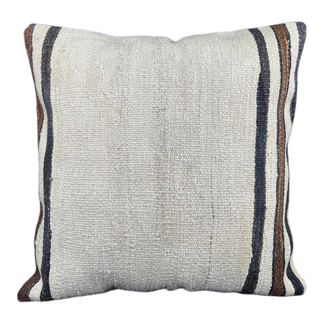 Turkish Hemp Pillow Cushion Natural Beige Black Pillow Cushion Cover 24"x24" For Sale
