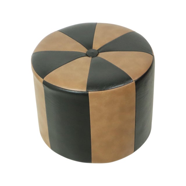 Vintage Brown 2-Tone Skai Ottoman, 1960s For Sale - Image 4 of 12