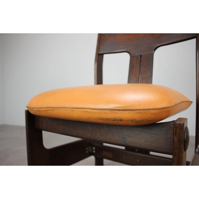 Mid-Century Modern German Sculptural Wooden Chair with Orange Faux Leather, 1970s For Sale - Image 11 of 17