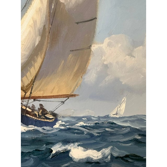 Late 20th Century Seascape Oil Painting "Sailboat on the Sea" by Charles Vickery, Framed For Sale - Image 4 of 12