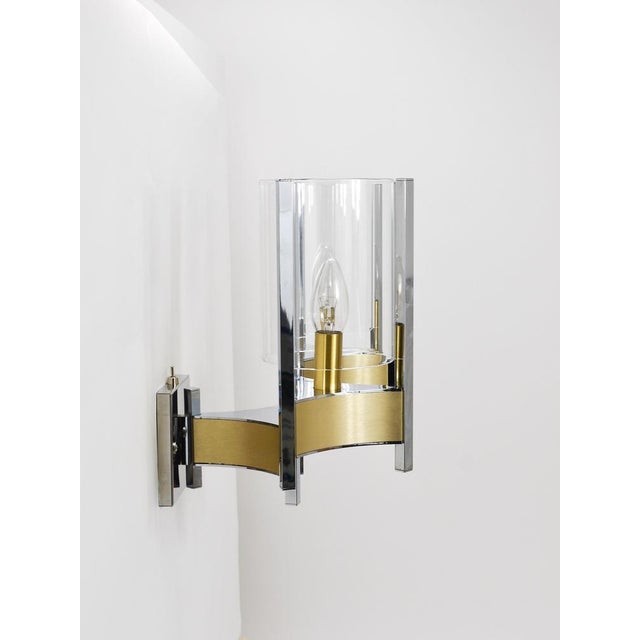 1970s Large Wall Sconces in Chrome, Brass and Glass attributed to Gaetano Sciolari, 1970s, Set of 2 For Sale - Image 5 of 18