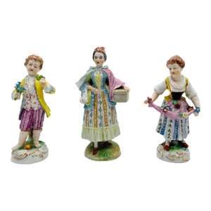 Grouping of Dresden Porcelain Flower Pickers Figurines, Carl Thieme