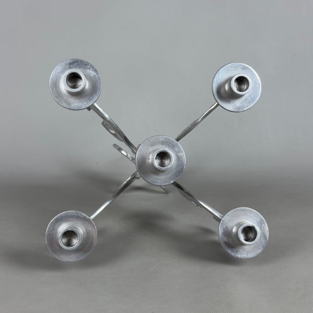 Five-Light Chrome and Metal Candlestick, 1970s For Sale - Image 6 of 11