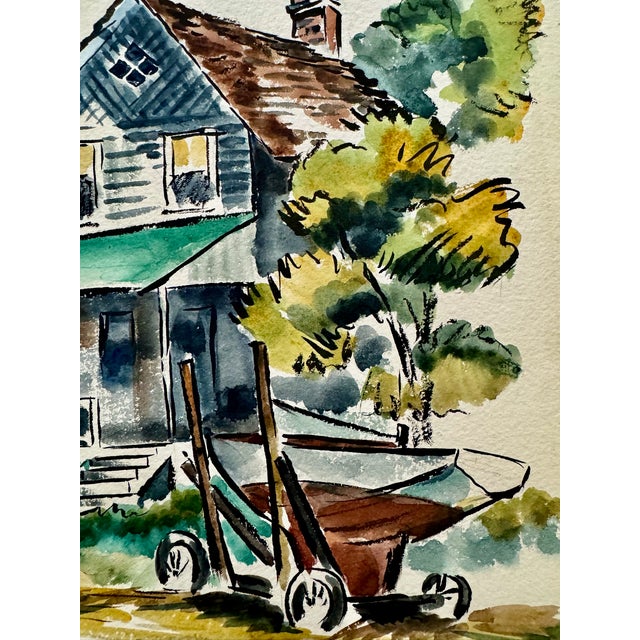 Rustic 1970s Henry Emil Salloch Original Watercolor on Paper Rustic Waterfront House. For Sale - Image 3 of 6