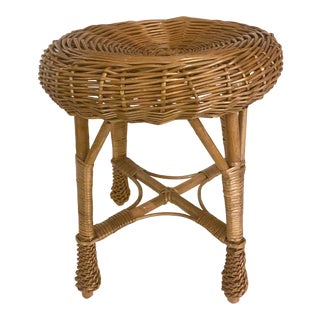 Vintage Franco Albini Style Wicker Bamboo Stool For Sale