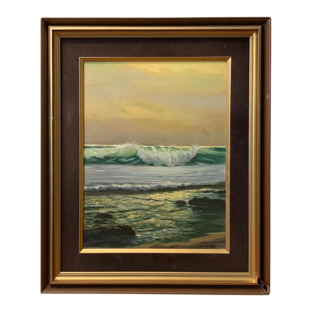 Mid Century Seascape With Sunset Oil on Canvas by Alexander Dzigurski For Sale