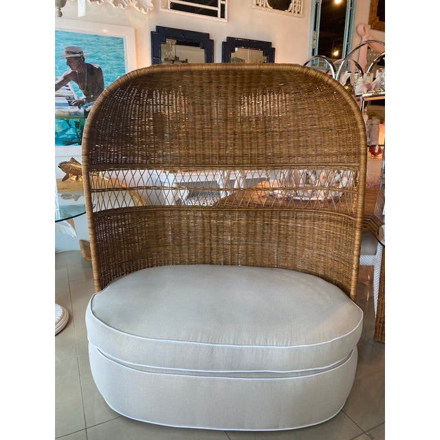 Vintage Wicker And Rattan Newly Upholstered Dome Hooded Loveseat Settee Chair Chairish