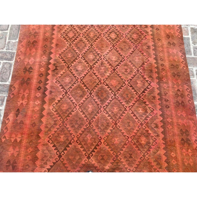 Textile Vintage Overdyed Kilim Area Rug, Handwoven Wool, 6x10, Coral For Sale - Image 7 of 12