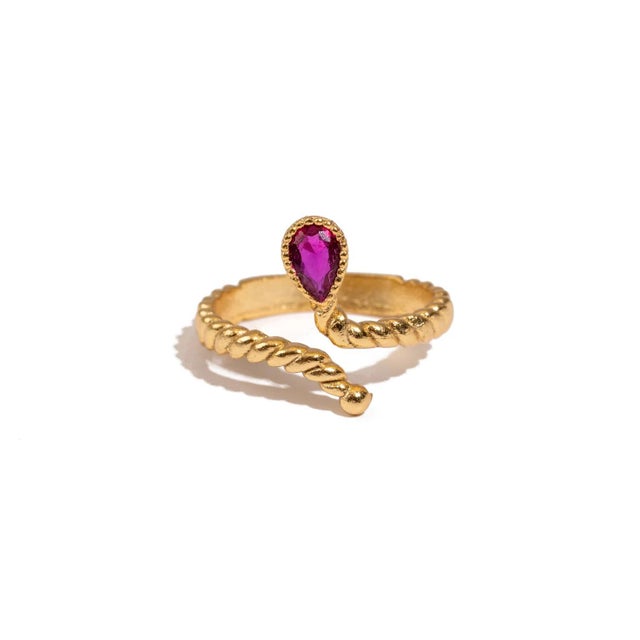 Passion Teardrop Ruby Gold Adjustable Ring, Size 8 For Sale - Image 9 of 10