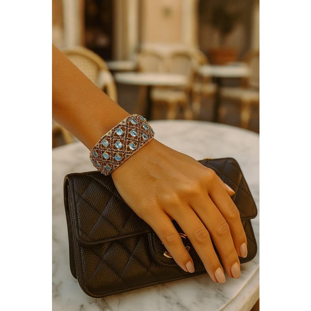 Bochic "Capri" Vintage Blue Topaz & Amethyst Gem & Cuff Set In 18K Gold & Silver For Sale - Image 12 of 18