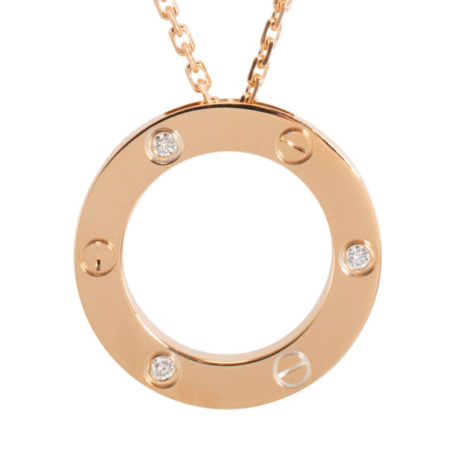 Cartier Cartier 18k Rose Gold Love Pendant 3 Diamonds Necklace For Sale - Image 4 of 8