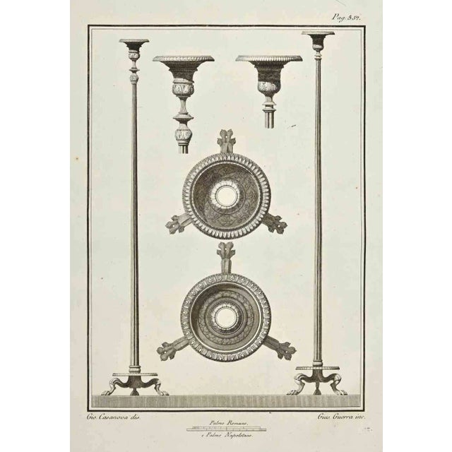 Giuseppe Guerra, Ancient Roman Fresco Herculaneum, Etching, 18th Century For Sale
