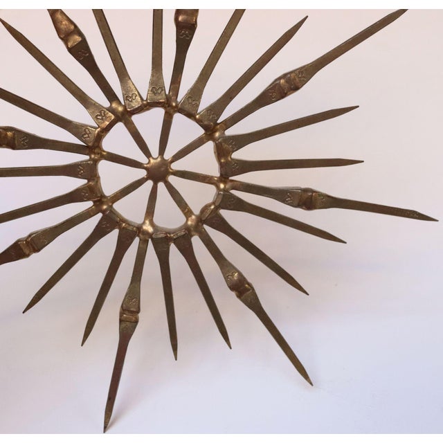 1970s Vintage Brutalist Mixed Metal Horseshoe Nail Starburst Wall Sculpture Ornament For Sale - Image 5 of 14