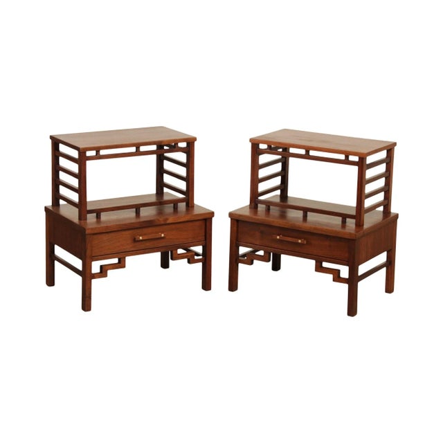 Vintage Mid-Century Modern Walnut Asian Inspired Nightstands - A Pair For Sale - Image 13 of 13