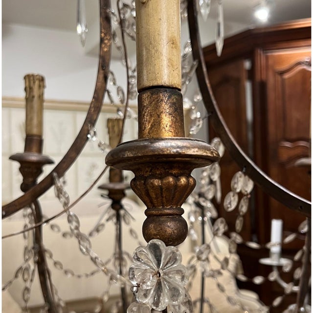Traditional 19th Century Italian Empire Giltwood & Iron Chandelier With Crystal Basket For Sale - Image 3 of 6