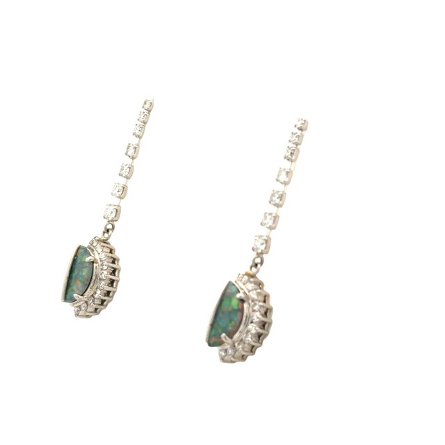 Australian Black Opal Diamond Platinum Drop Earrings, A Pair For Sale - Image 4 of 4