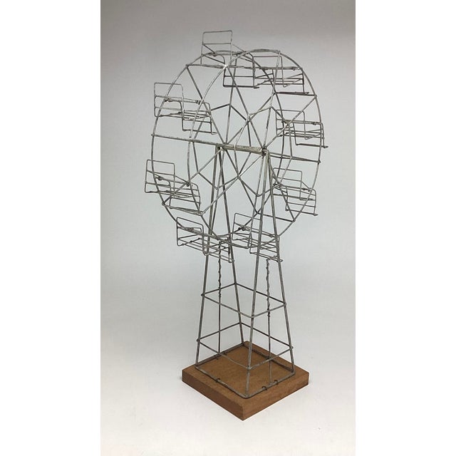 Folk Art Folk Art Wire Ferris Wheel Handmade Sculpture on Wood Base For Sale - Image 3 of 4