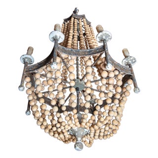1950s Italian Tole & Wood Bead Chandelier, Empire Style For Sale