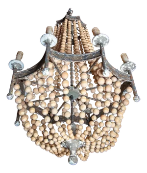 1950s Italian Tole & Wood Bead Chandelier, Empire Style