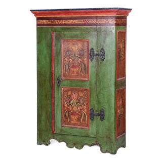Baroque Wardrobe in Spruce with Paintings, Czech, 1800s For Sale