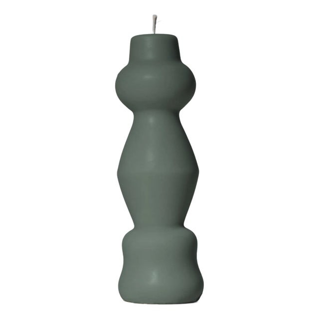 Sculptural Postmodern Beeswax Pillar Candle No.01 in Jasper Green For Sale