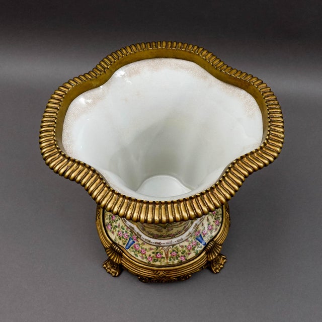 United Wilson UW 1897 Crackle Hand Painted Floral Bronze & Porcelain Vase For Sale In Miami - Image 6 of 10