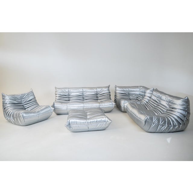 Togo Living Room Set in Silver Fabric by Michel Ducaroy for Ligne Roset, 1979, Set of 5 For Sale - Image 13 of 13