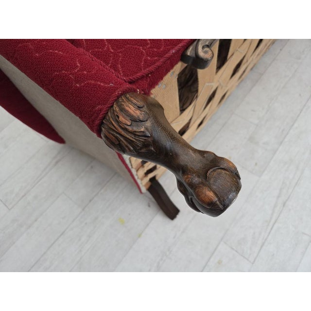 Danish 3-Seater Sofa in Red and Light Grey Wool and Oak, 1950s For Sale - Image 11 of 18