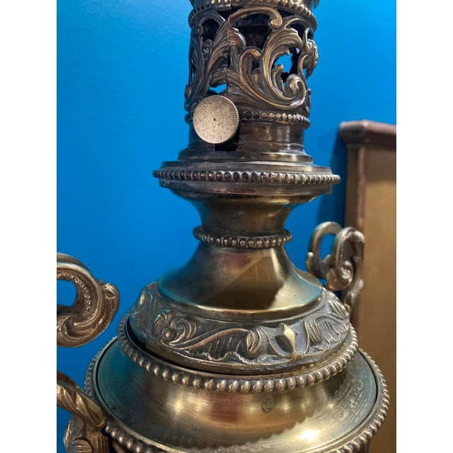 Antique Exquisite Ornate Victorian Bronze Oil Lamp 1900's For Sale - Image 13 of 18