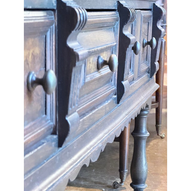 Antique Jacobean Revival Carved Oak Three-Drawer Server For Sale - Image 9 of 12