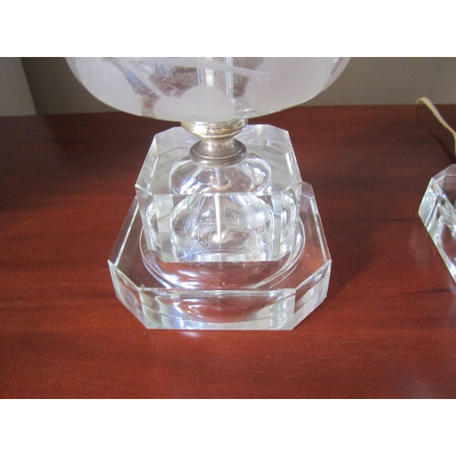 Crystal Table Lamps Style of Lalique, Pair, Circa 1940s, Pair For Sale - Image 9 of 10