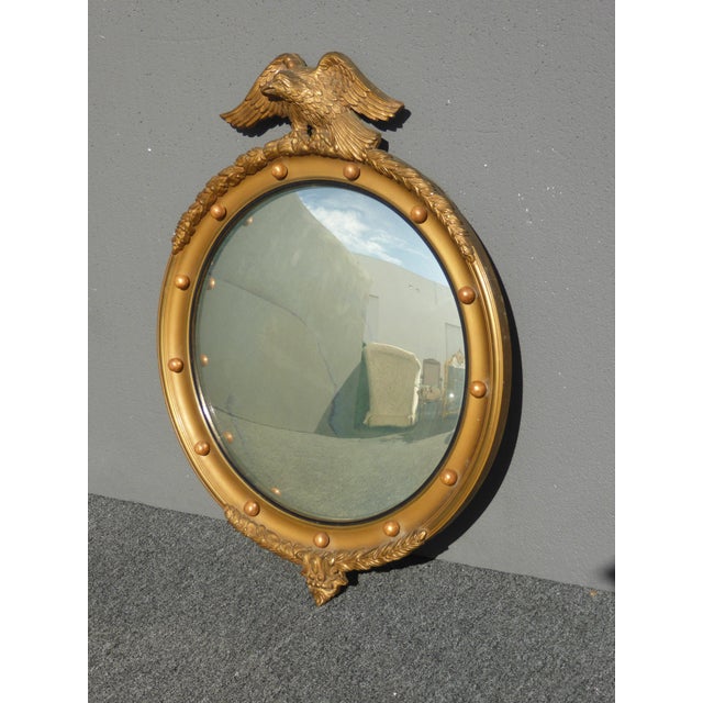 Vintage Federal Wood Gold Eagle Convex Wall Mirror 13 Colonies
