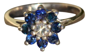 The Jovia: Ladies 14K Diamond and Sapphire Halo Ring