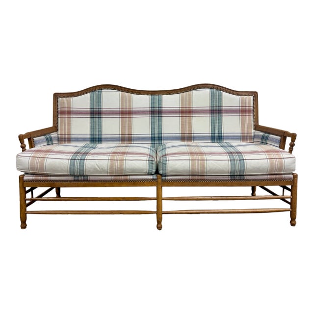 Vintage Isenhour Furniture MCM Ficks Reed Style Rattan Camelback Sofa For Sale