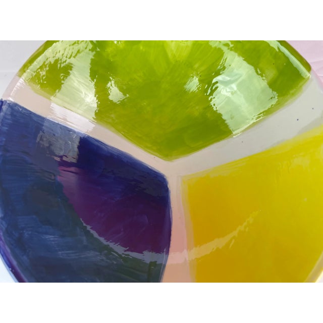 Handcrafted Modern Ceramic Yellow Blue Green Geometric Bowl For Sale - Image 10 of 11